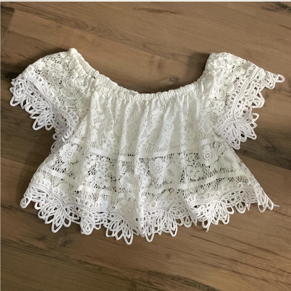 Free People Sweet Dreams Crochet Lace Top Off Shoulder White Cropped Sz S - Picture 4 of 6